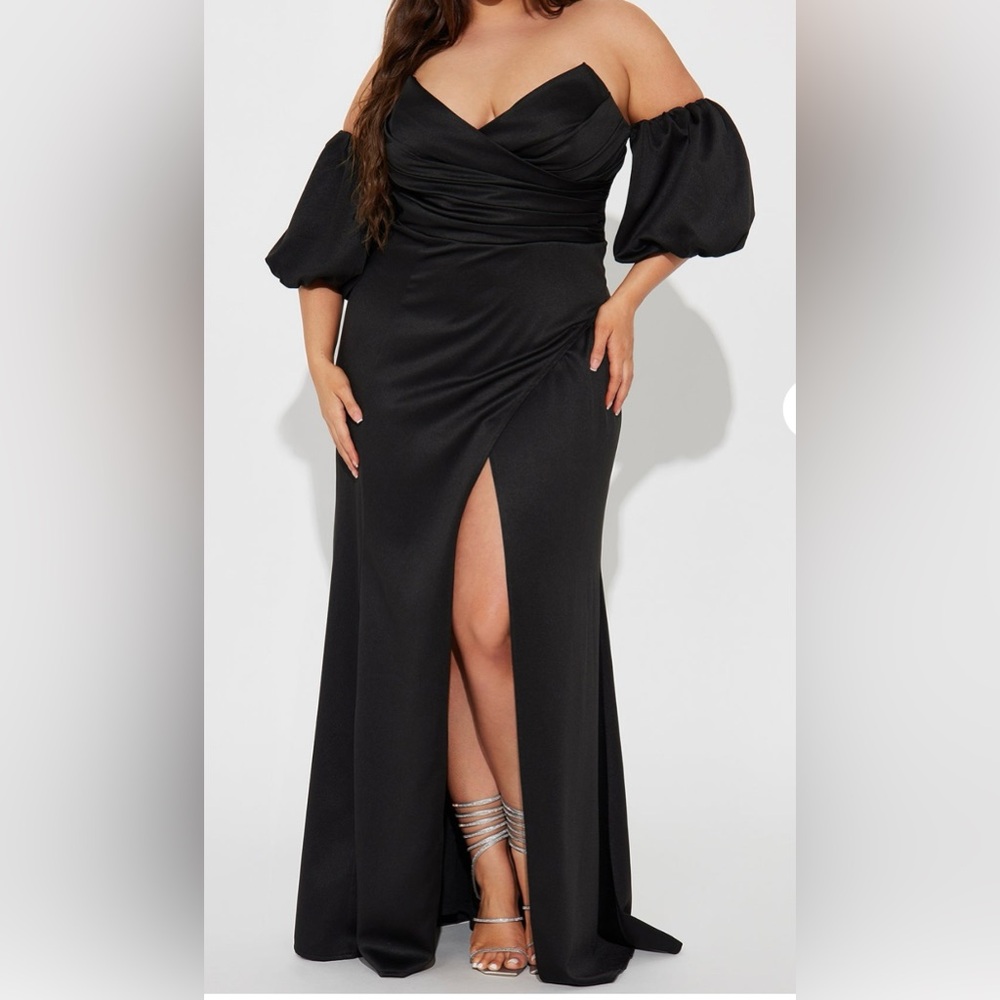 Fashion Nova Black Formal Off-Shoulder Dress.